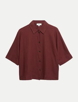 RED LABEL Kurzarm-Bluse aus Leinenmix Braun 40