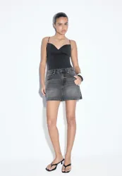 D60 Basic Mini-Jeansrock SCHWARZER DENIM-WASHED-LOOK 34