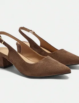 Zapatos de tacón grueso con punta abierta y puntera elegante de color marrón mate, con diseño minimalista, cómodos y fáciles de usar, adecuados p - Shein - FashionsVida