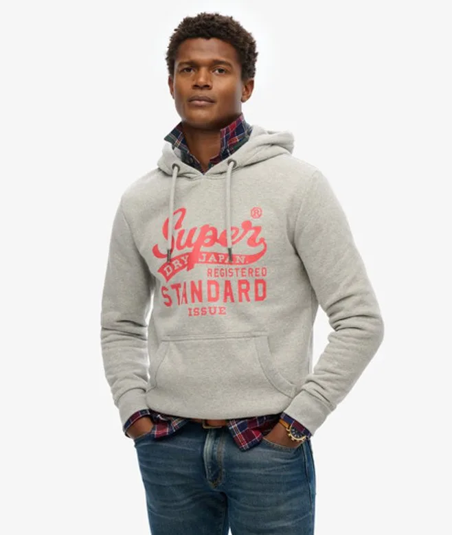 Superdry Herren Standard Script Kapuzenpullover Lockere Passform Grau - Größe: XL - 89.99 - FashionsVida