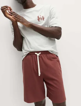Pure Cotton Cactus Embroidery Pyjama Set Neutral male - M&S - FashionsVida