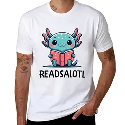 Readsolotl Blue Kawaii Axolotl Book Lover Funny Reading T-Shirt t shirts for man graphic tees T-Shirt