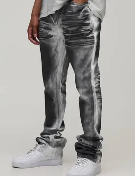 Men's Skinny Stack Flare Heavy Washed Jeans Black Size 32 Black 32 - boohooMAN - FashionsVida