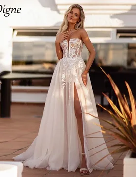 SoDigne A-line Tulle Long Wedding Dresses Sweetheart Sleeveless Appliques Bridal Dress Customized Bride Gown vestidos de novia - Aliexpress - FashionsVida