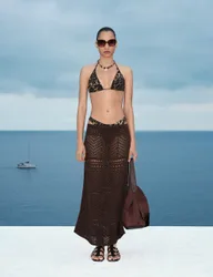 Cotton Rich Pointelle Knitted Maxi Skirt Raisin female
