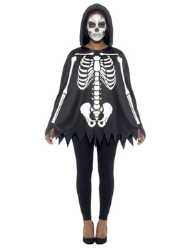 Skelett-Poncho Kostümaccessoire Halloween Día de los Muertos schwarz-weiss - KARNEVAL-MEGASTORE - FashionsVida