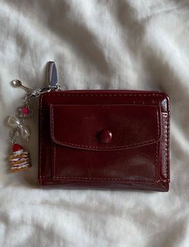 Billetera corta de cuero PU agrietado color burdeos con múltiples ranuras para tarjetas, billetera para mujer, bolso de viaje portátil, ligero y ele