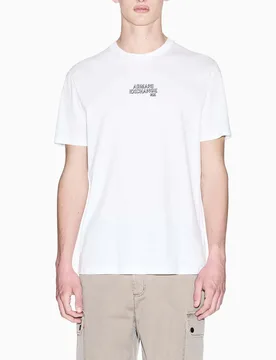 T-shirt Exchange bianca in cotone con ricamo logo sul petto - Armani - FashionsVida