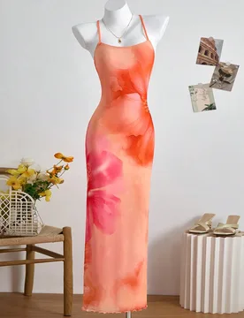 Vestido slip con gran estampado floral de moda para vacaciones de verano para adolescentes chicas - Shein - FashionsVida