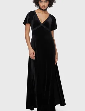 Gothic Kleid lang - Beneath The Eclipse - Echelia'S Muse Maxi Dress - S bis M - für Damen - Größe M - schwarz - Frauen - female - Killstar - FashionsVida