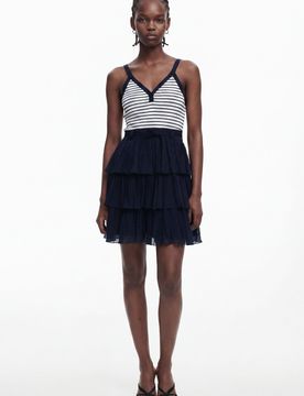Robe combinée jupe plissée, Bleu, L
