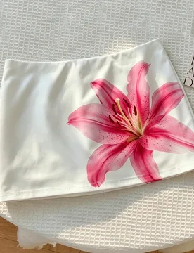 Falda con estampado floral blanco con pantalón corto incorporado para niñas preadolescentes, falda casual - Shein - FashionsVida