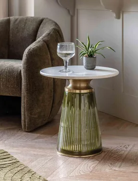 Seville Marble and Glass Side Table Dark Green - Gallery Direct - FashionsVida