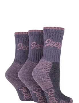 Women's 3 Pair Luxury Terrain Boot Socks Purple / Rose 4-8 Ladies - Multi Coloured - Size: Small - Jeep - FashionsVida