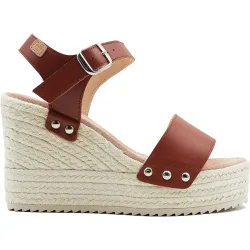 Sandalias de cuña de mujer en piel y yute