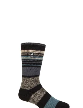 Mens 1 Pair SOCKSHOP 2.3 TOG Patterned and Plain Thermal Socks Galway Multi Stripe Black / Marine 6-11 - Black - Size: 6-11 Mens - Heat Holders - FashionsVida