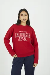 Women's Crew Neck Embroidered Sweatshirt in Red Size: XS - Red - Size: XS