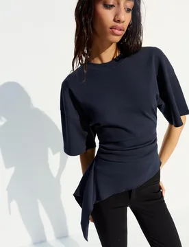 T-Shirt Manches Courtes Froncé Xs Marine - Bershka - FashionsVida
