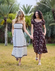 Embroidery Milkmaid Midi Dress - S / CHOCOLATE - female