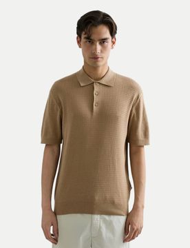 Strickpolo mit Waffelstruktur Beige XXL