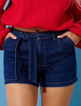 Pantaloncini in denim con cintura - blu scuro
