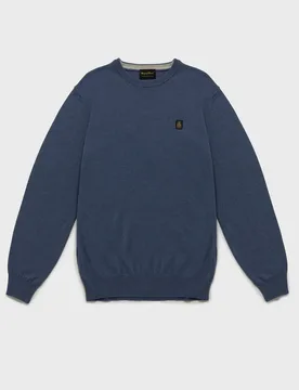 Maglia girocollo blu indaco in misto lana viscosa e cachemire - RefrigiWear - FashionsVida