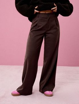 Pantaloni wide-leg con pieghe - marrone