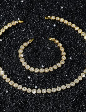 Pieza Conjunto de collar y pulsera de mujer con cristales de 8mm de ancho y diseño circular empalmado