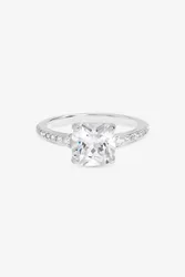 Women's Sterling Silver Pave Emerald Cut Engagement Ring - Gift Pouch Size: Medium - Silver - Size: M