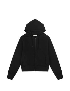 Men's Non-Detachable Hood Drawstring Zip-Up Sweatshirt with Ribbed Cuffs & Hem