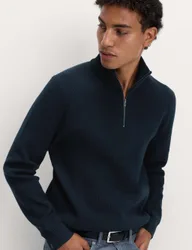 Cotton Blend Ribbed Half Zip Jumper Dark Navy male
