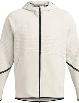 Mens Unstoppable Hooded Full Zipper Textured Zipped Pocket Jacket In White - Size Large - Under armour - FashionsVida