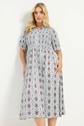 Floral Midi Dress - Ivory - Size: 26-28