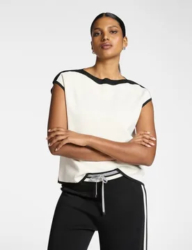 Camiseta de mujer de mezcla de viscosa de manga corta bordes de contraste - Elena Miró - FashionsVida