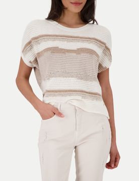 Gestreifter Strickpullover Beige 44