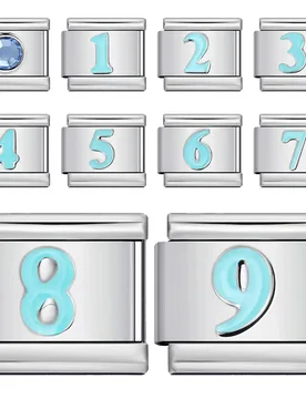 Simple Sky Blue Number 0/1/2/3/4/5/6/7/8/9 Italian Link Fit 9mm Charm Stainless Steel Women Men Bracelet DIY Making Beads Gifts - Aliexpress - FashionsVida