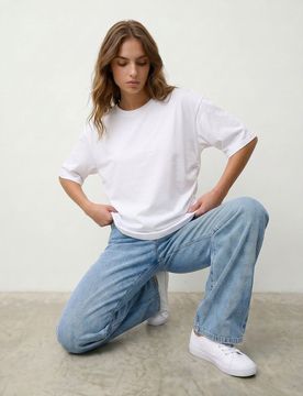 Blusa in cotone con maniche a 3/4 e arricciature laterali - bianco