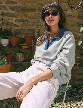 Pure Cotton Collared Sweatshirt Grey female - White stuff - FashionsVida