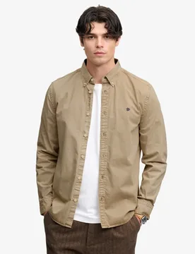 Superdry Herren Garment Dyed Langarmhemd Reguläre Passform Beige - Größe: XL - 64.99 - FashionsVida