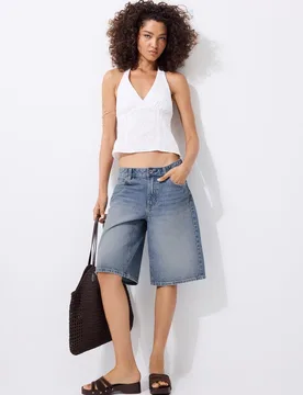 Besticktes Neckholder-Top Ecru XS - Stradivarius - FashionsVida