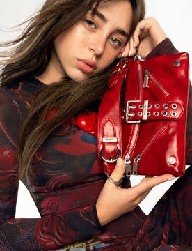 Bolso hebilla efecto piel, Mujer, Poliuretano, Rojo, U
