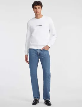 Felpa girocollo Jeans bianca in misto cotone con logo ricamato - Guess - FashionsVida