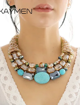 Fashionable Turquoise Crystals Statement Chunky Necklace for Women High-end Handmade Choker Bib Bohemia Jewelry Nice Gifts - Aliexpress - FashionsVida