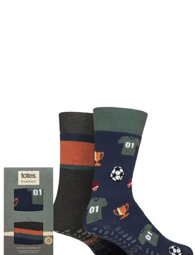 Mens 2 Pair Original Plain and Patterned Slipper Socks Football 7-12 Mens - Multi Coloured - Size: 7-12 Mens - totes - FashionsVida