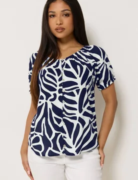 Women's Abstract Print Blouse in Mid Navy Size: 16 - Mid Navy - Size: 16 - M&Co - FashionsVida