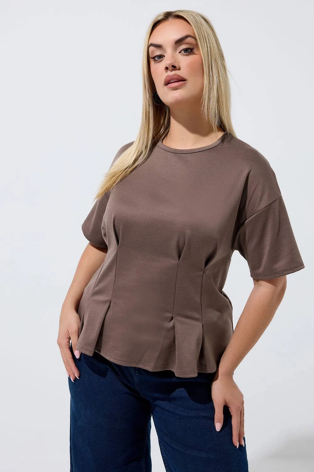 Cinched Waist T-Shirt - Light Brown - Size: 26-28 - Yours - FashionsVida