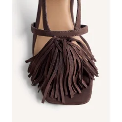 Sandalias de tacón de mujer de piel con flecos