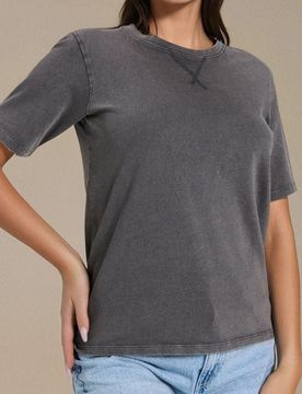 T-shirt in cotone con effetto slavato - grigio scuro