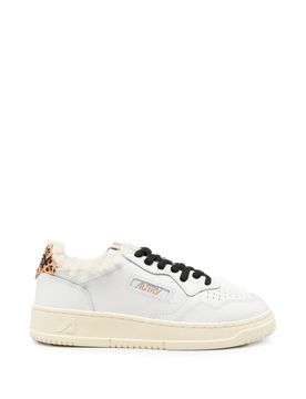 Women's Shearling-Lined Leather Sneaker with Leopard-Print Heel Tab and Lace-Up Closure