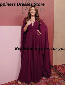 Elegant V-Neck Burgundy A-Line Evening Dress with Cape Sleeves Chiffon Floor Length Prom Gown Formal Party Dresses Customized - Aliexpress - FashionsVida